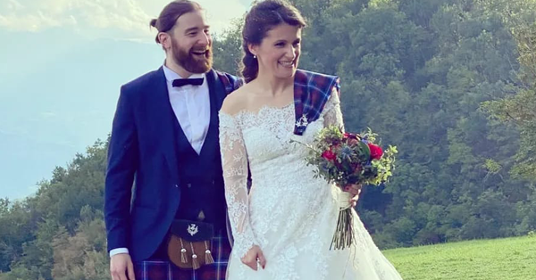 A groom in a Scottish style suit