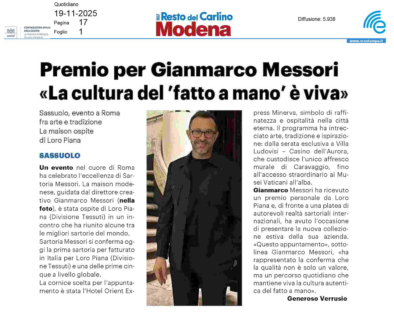 Gianmarco Messori hosted by Loro Piana – Fabric Division in the heart of Rome