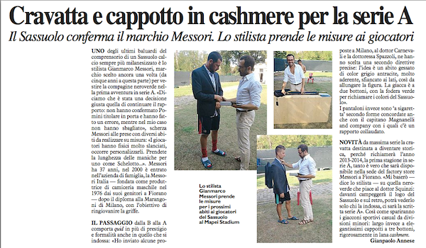 The football player of Sassuolo Calcio wears Messori Menswear Collection.